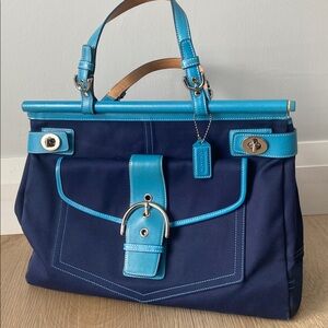 COACH Rare Turnlock Canvas and Leather Tote Bag